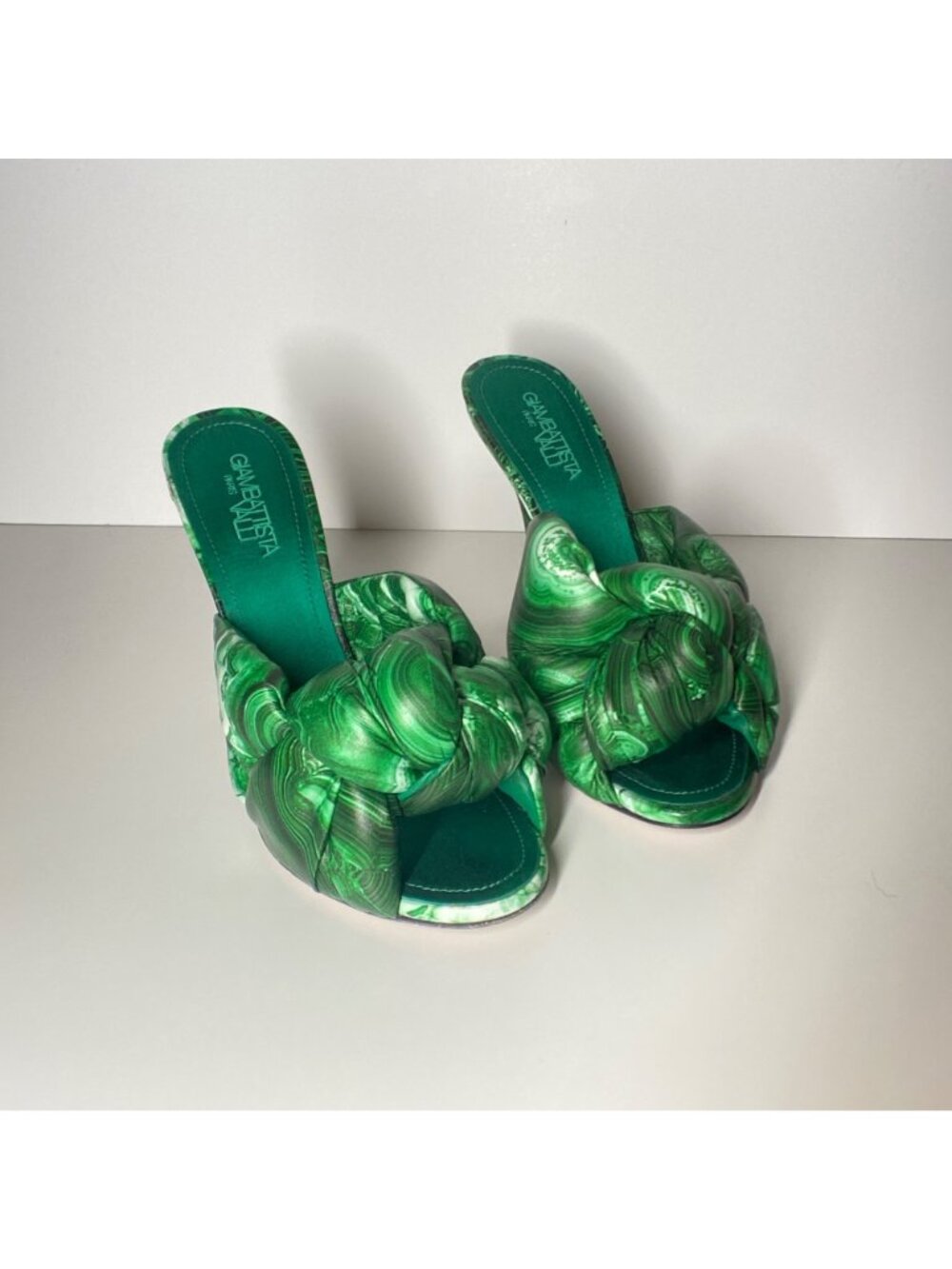 GIAMBATTISTA VALLI Maxi Green Marble Knot Mules Women's Heel Sandals Size 41 - Picture 8 of 13